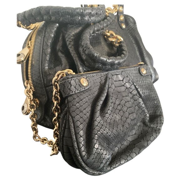 3-fer Vintage Henri Bendel Black WEST 57th Box Barrel Bag, wristlet & mirror - Picture 11 of 17